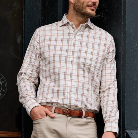 Tom Beckbe Cotton Spread Collar Shirt White Check Long Sleeve Business Casual M - Picture 11 of 11